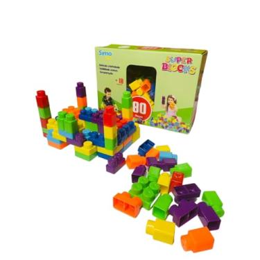 Imagem de Blocos De Montar Grande Infantil 80 Peças Brinquedo Educativo 18 Meses 2 Anos 3 Anos Crianças