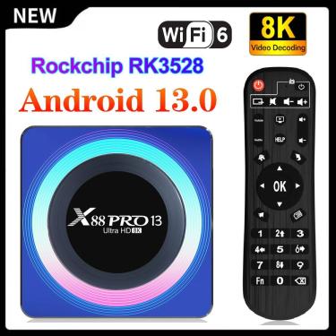 Imagem de X88 Pro 13 TV Set Top Box  Android 13.0 Media Player  RK3528  Quad-Core  64Bit  Cortex-A53  Vídeo