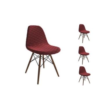 Imagem de Kit 4 Cadeira Jantar Estofada Vermelho Eames Base Madeira - Império Ro