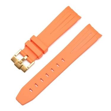 Imagem de NDJQY 20mm 22mm 21mm Pulseira de relógio de borracha para pulseira Rolex marca pulseira masculina substituição relógio de pulso acessórios (cor: fivela laranja-ouro, tamanho: 20mm)