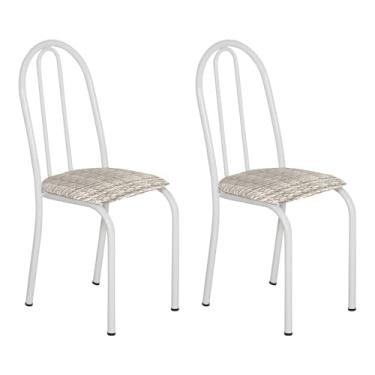 Imagem de Kit 2 Cadeiras de Cozinha Califórnia Estampado Rattan Bege Pés de Ferro Branco - Pallazio