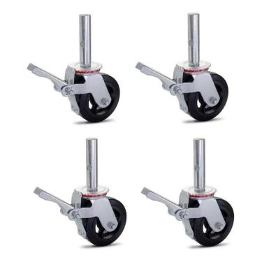 Imagem de Kit 04 Rodizio Para Andaime Roda De Borracha Ferro Giratório