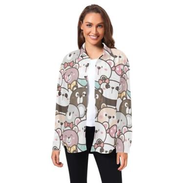 Imagem de KLL Camisa social masculina de manga comprida com urso de animal fofo colorido para recém-nascidos sem rugas para mulheres uso diário com bolsos PP, Urso de animal fofo colorido recém-nascidos, M