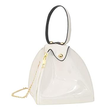 Imagem de TENDYCOCO 2 peças bolsa triangular bolsa de corrente preta bolsa clutch preta bolsa feminina bolsa de verão transparente bolsa clutch coquetel, Branco, 17×17CM