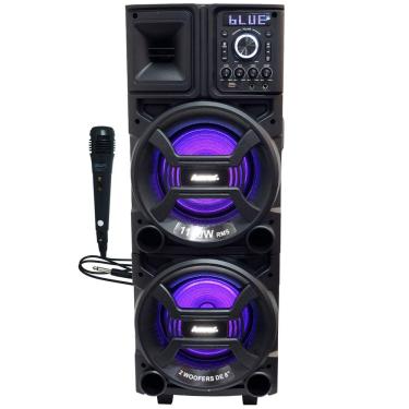 Imagem de Caixa Som Amplificada Bluetooth 1100W Rms Woofer Mp3 Usb Led Tws ACA 1101 Duplo 8 Black Microfone