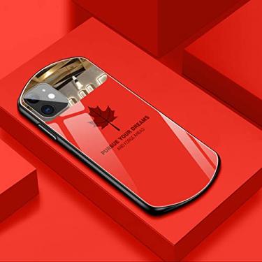 Imagem de Capa de telefone de vidro temperado de folha de bordo oval para iPhone 15 14 13 12 11 Pro Max XS XR X 8 7 6 Plus Capa de silicone espelhada, vermelha, para iPhone 14Plus