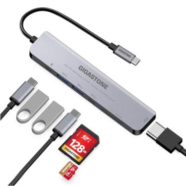 Imagem de 【Hub USB C】 Adaptador multiportas Gigastone 7 em 1 USB C com 4K HDMI, 100 W fornecimento de energia, USB-C e 2 USB 3.0, leitor SD e microSD, para MacBook Air/Pro, Chromebook, Zenbook, Surface