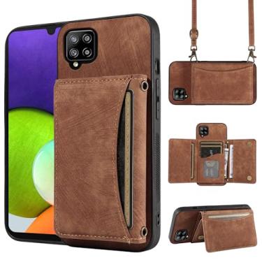 Imagem de Capa de telefone para Samsung Galaxy A22 4G 6,4 polegadas capa carteira com alça de ombro transversal e porta-cartão de crédito de couro bolso fino suporte acessórios para celular M32 M22 F22 A 22 22A