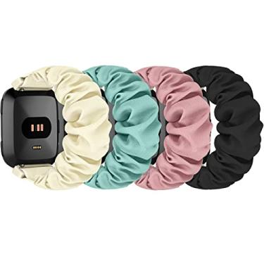 Imagem de ShuYo Pulseiras de relógio Scrunchie para Fitbit Versa/Versa 2/Versa Lite/Versa SE, feminina, masculina, pulseira elástica de nylon macio de substituição para relógio inteligente Fitbit Versa (rosa +