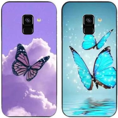 Imagem de 2 peças borboleta voando no céu impresso TPU gel silicone capa de telefone traseira para Samsung Galaxy todas as séries (Galaxy A5 2018 / A8 2018)