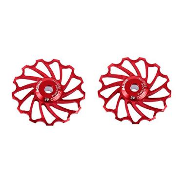 Imagem de Polia de câmbio traseiro, rolamento de cerâmica para bicicleta Jockey Roda de liga de alumínio para bicicleta MTB (2 peças) (13T-Vermelho)