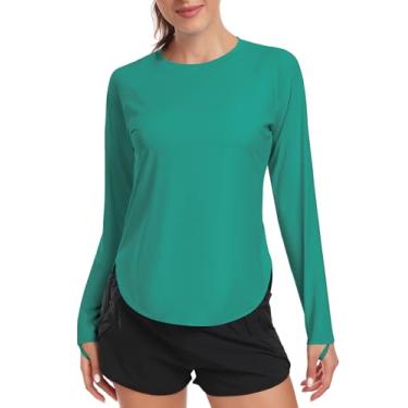 Imagem de addigi Camisa de sol feminina FPS 50+ manga comprida para treino, corrida, caminhada, proteção UV, roupas de secagem rápida ao ar livre, A_azul-petróleo, XXG