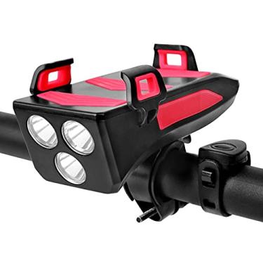 Imagem de HGYJ Luz frontal 4 em 1 para bicicleta, luz frontal multifuncional para bicicleta, suporte de celular/banco de potência/buzina, 4000/2000 mAh, à prova d'água, carregamento USB de 130 Db,
