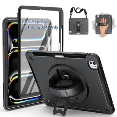 Imagem de SUPFIVES Capa para iPad Pro de 13 polegadas 2024 (7ª geração), capa protetora de TPU militar atualizada à prova de choque com protetor de tela/alça de ombro/suporte para lápis/alça/suporte giratório,