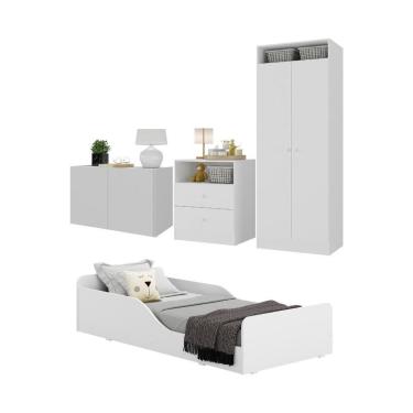 Imagem de Quarto Infantil Completo C/ Minicama E Mesa Cabeceira Multimóveis Mp4204 Branco Branco