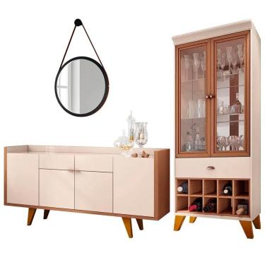 Imagem de Buffet Sinfonia Com Espelho 54cm e Cristaleira Adega Órfeo H01 Off White/Nature - Mpozenato