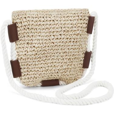 Imagem de Bolsa de palha de praia para mulheres: bolsas de ombro transversais pequenas - bolsa de mão de tecido ráfia para férias de verão, Caqui, Small