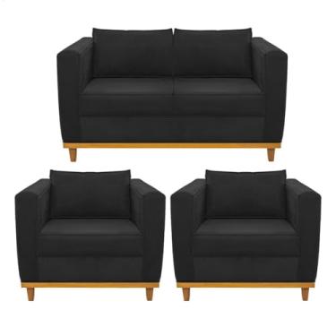 Imagem de Kit Sofá 2 Lugares e 2 Poltronas Europa Suede Preto AM Decor