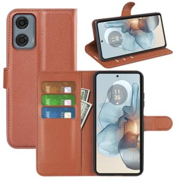 Imagem de Capa de telefone para Motorola Moto G24 Power, couro PU com suporte para cartão de crédito, carteira fina flip com suporte, capa protetora para Motorola G24 Power Phone Case (marrom)