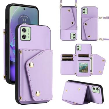 Imagem de Dibosom Capa carteira de luxo para Motorola Moto G54 5G com 5 compartimentos para cartão fina e alça de ombro, suporte de cartão de crédito de couro PU acessórios capa de celular para G 54 2023