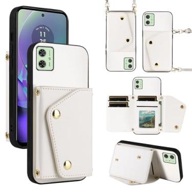 Imagem de Dibosom Capa carteira de luxo para Motorola Moto G54 5G com 5 compartimentos para cartão fina e alça de ombro, suporte de cartão de crédito de couro PU acessórios capa de celular para G 54 2023