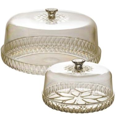 Imagem de Kit boleira baixa e queijeira de plástico Cristal âmbar Plasutil