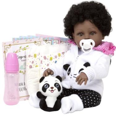 Imagem de Bebe Reborn Recém Nascida Negra Roupa Panda 46cm Completa - Cegonha Re