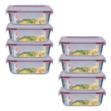 Imagem de Jogo 8 Potes 640ml Hermético Anel Vedação Canelado - Belo Vidro, POTE 