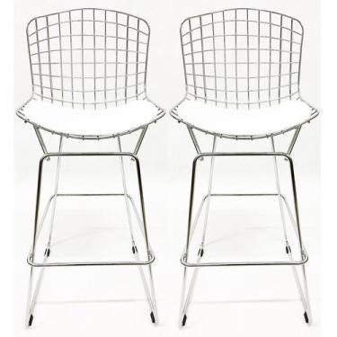Imagem de Kit 2 Banquetas BERTÓIA cromada assento branco altura 60cm - Poltronas