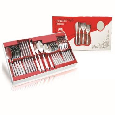 Imagem de Jogo de Talheres Faqueiro com 24 Peças Aço Inox - Lc Imports