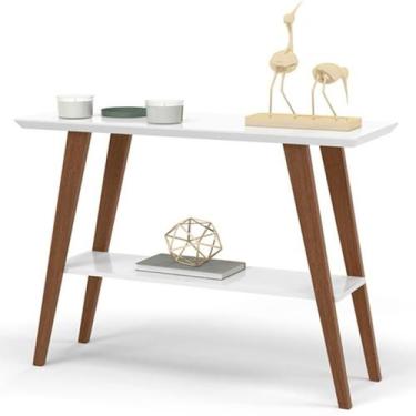 Imagem de Aparador Davi 90x30 Tampo MDF 30mm pé em Madeira Branco/Amadeirado OFE