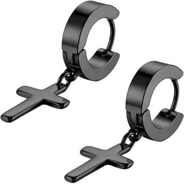 Imagem de Par De Brinco Unissex  Cruz Aço inoxidavel - Ehappy Brasil, Preto