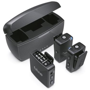 Imagem de FIFINE Microfone de lapela sem fio para iPhone/Android/Câmera,2 pacotes sistema de microfone condensador lapela sem fio para gravação vídeo/Vlog/YouTube/TikTok,com clipe e estojo de carregamento- M9