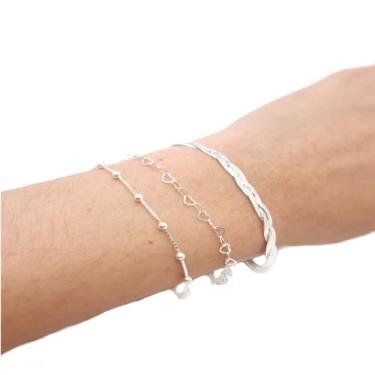 Imagem de Kit 3 Pulseiras Prata Legítima 925 - Lojas La&Ny
