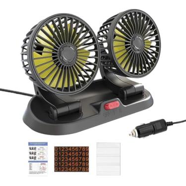 Imagem de ORIJOYNA Ventilador de carro de cabeça dupla de 12 V, ajustável em 2 velocidades e rotação de 360° - Ventilador de resfriamento de veículo portátil para SUVs, trailers, caminhões, carros