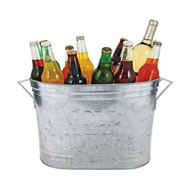 Imagem de Twine Balde galvanizado isolado para bebidas, banheira de cerveja e bebidas, balde de metal, baldes de gelo para festas, comporta 14 litros, prata