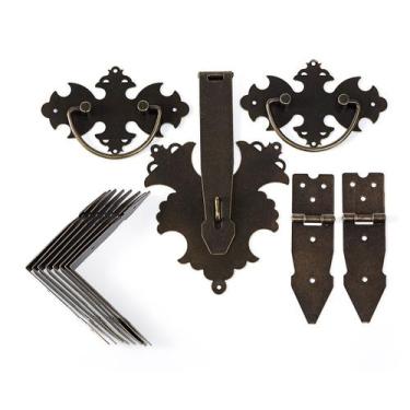 Imagem de Kit Ferragem Para Baú 14Pcs Alça Dobradiças Medalhão - Telis Ferragens