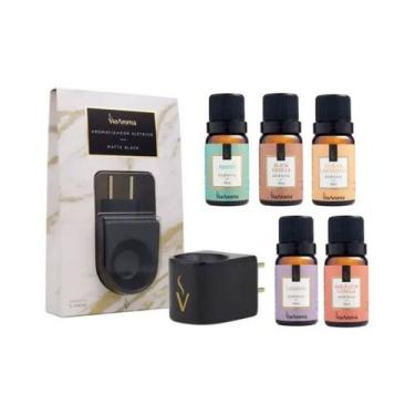 Imagem de Kit Aromatizador Eletrico De Porcelana Preto 5 Essencias - Via Aroma