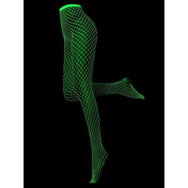 Imagem de Meia Calça Arrastão Branca Branca Brilha no Escuro Luxo - Yaffa, Branc