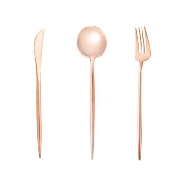 Imagem de Fabulous Party 150 peças de talheres de plástico ouro rosa, utensílios descartáveis resistentes incluem 50 garfos, 50 colheres e 50 facas, conjuntos de talheres de plástico rosa para festa,