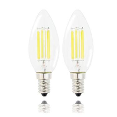 Imagem de Lamsky Lâmpada E14 em forma de vela de filamento LED, lâmpada base europeia E14, luz do dia 6000K 600LM equivalente a 60W, C35 Clear Glass Torpedo Shape Bullet Top, não regulável (embalagem com 2)
