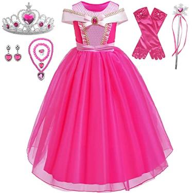 Imagem de Vestidos de princesa rosa para meninas, fantasia infantil com acessórios para cosplay, festa de aniversário (120 (4 a 5 anos)