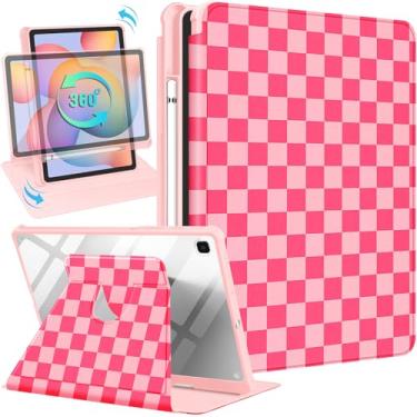 Imagem de Kidcube Capa para Samsung Galaxy Tab S6 Lite de 10,4 polegadas 2022/2020 para mulheres e meninas capa fólio fofa com suporte de lápis design xadrez suporte giratório para tablet adolescente Tab S6