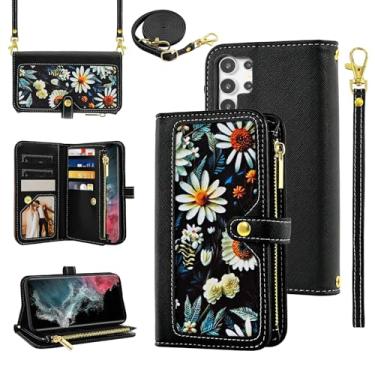Imagem de Furiet Capa carteira floral para Samsung Galaxy S23 Ultra 5G com alça de pulso alça de ombro flip bolsa com zíper bolsa de couro PU de luxo suporte para cartão capa de telefone para S23Ultra 23S S 23