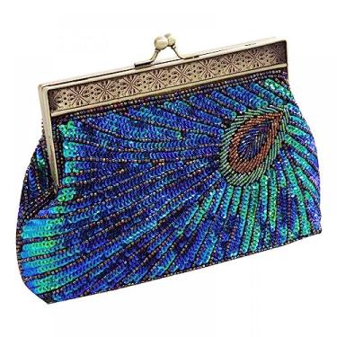 Imagem de Bolsa feminina de lantejoulas com contas retrô de pavão clutch para noiva vintage brilhante para festa de casamento e coquetel, Verde, One Size