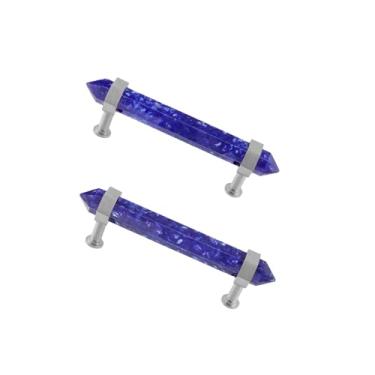 Imagem de Rockcloud Pacote com 2 puxadores de gaveta de pedra de cristal de quartzo com fundição azul com parafusos, puxadores de armário prateados puxadores de armário puxadores de porta para decoração de