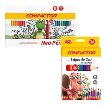 Imagem de Kit Lápis De Cor E Canetinha Neo-pen Compactor 36 Cores - Compactor - 