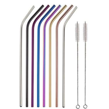 Imagem de Canudos de batido de metal, canudos reutilizáveis coloridos de 25 cm de largura, 8 peças dobradas extra longas com 2 escovas de limpeza para copo YETI Rambler Cup RTIC Ozark Trail