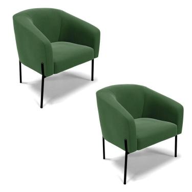 Imagem de Cadeira Sala De Jantar Pé De Ferro Preto Kit 2 Stella Suede D03 - D`rossi Cor Verde