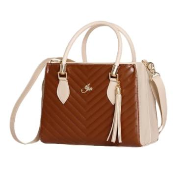 Imagem de Bolsa Feminina Lorena Média com dois zíperes + Alça Transversal Removível (Caramelo c/Marfim)
